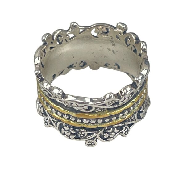 Ornate Floral Ring Sterling Silver and Brass Womens Size 8 - Picture 7 of 7